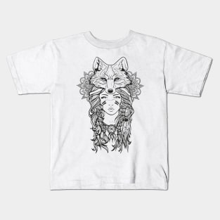 girl and fox ornamental indian design Kids T-Shirt